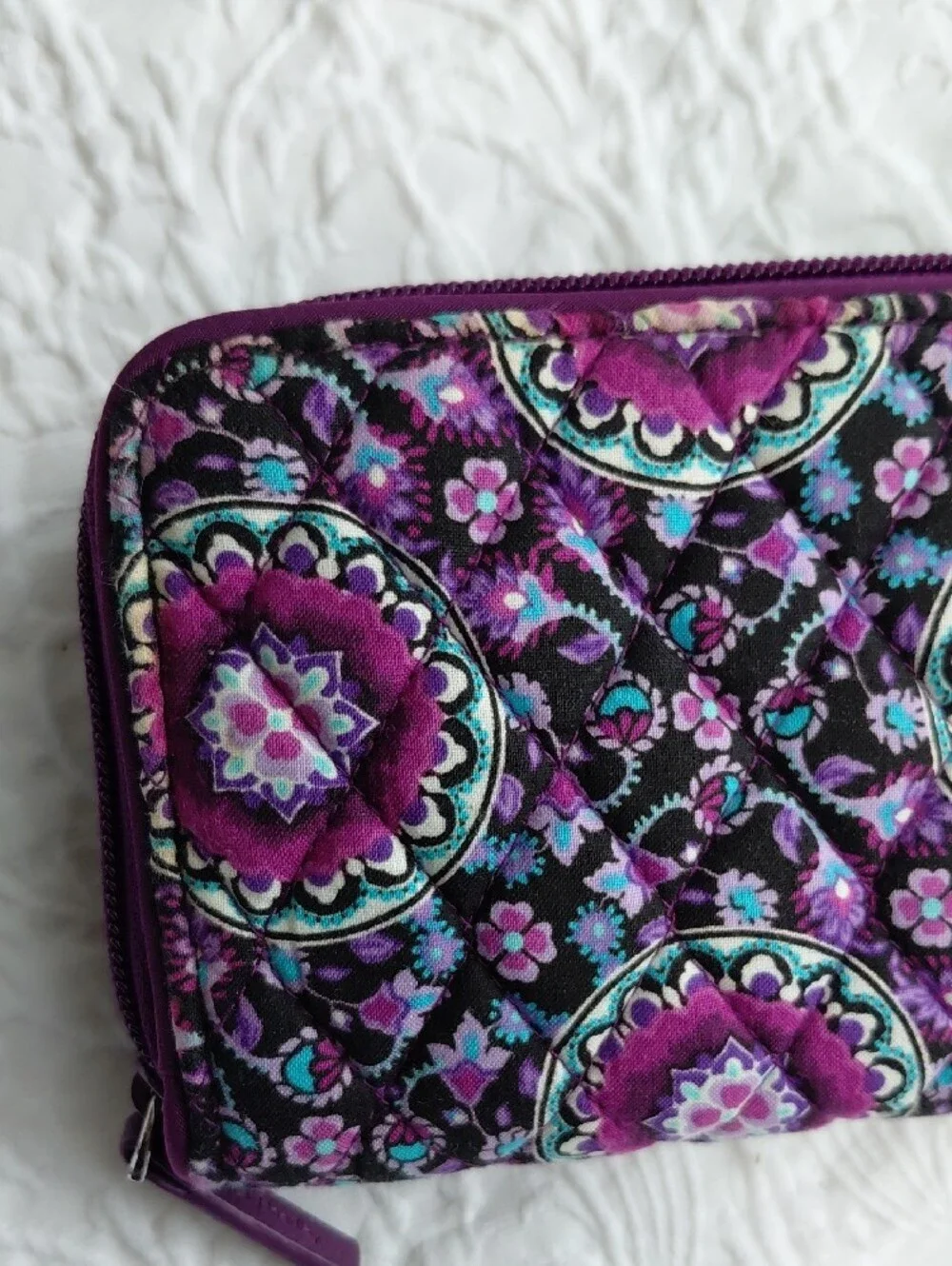 Vera Bradley Purple/Black And Lilac Wallet with Purple Teal Medallions - Picture 10 of 12